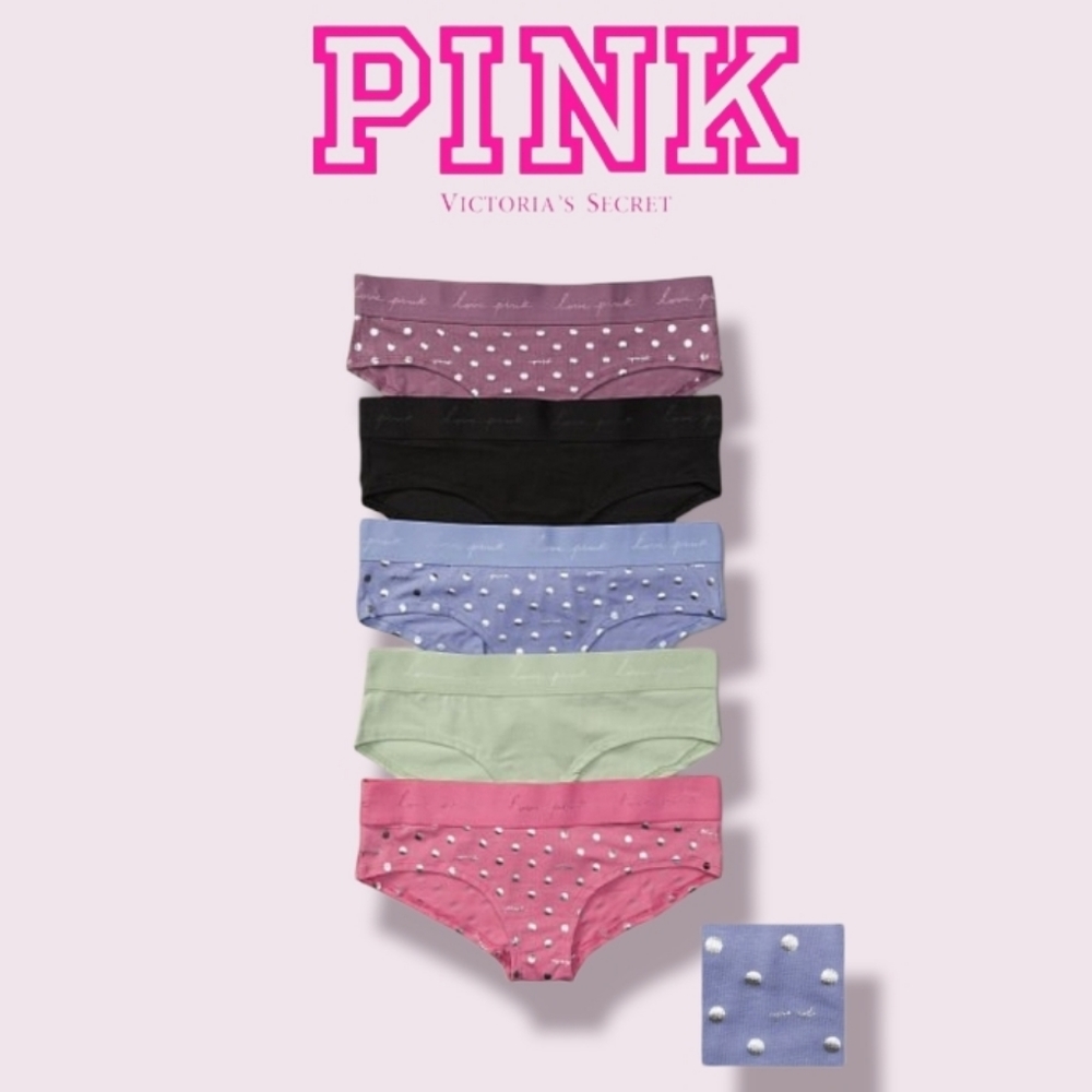PINK Victori's Secret 5-PACK LOGO HIPSTER Panties Size XL